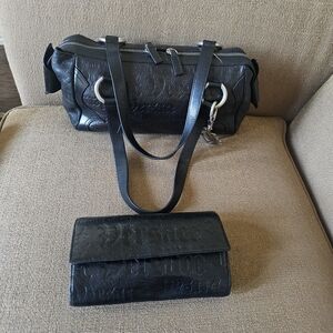 Versace Vintage Printed Medium Shoulder Leather Bag With Wallet